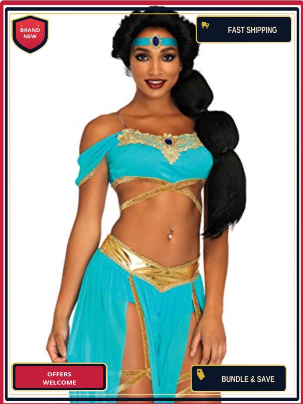 Off-Shoulder Crop Top Split Leg Harem Pants Arabian Princess Halloween Costume